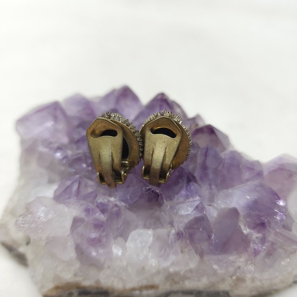 Antique Cameo Earrings Vtg Mother of Pearl MOP Shell Brass Sterling Silver Clip - Picture 4 of 7